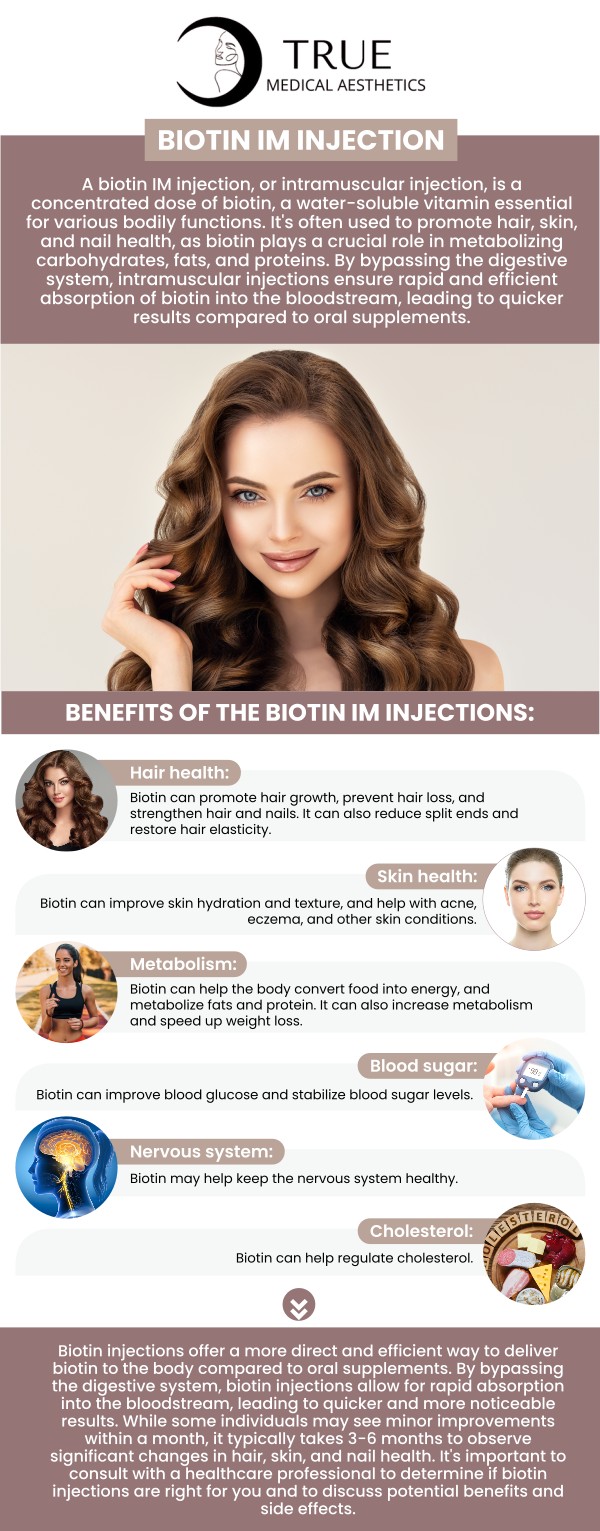 Getting the right amount of biotin may prevent hair and nail breakage and give you lustrous, healthy hair and beautiful, vibrant skin. Biotin is vital for healthy hair, skin, and nails. For more information, contact us or schedule an appointment online. Our clinic is conveniently located at 50 Avon Meadow Lane Avon, CT 06001. We serve clients from Avon CT, Simsbury CT, Canton CT, Bloomfield CT, Farmington CT, Burlington CT, and surrounding areas.
