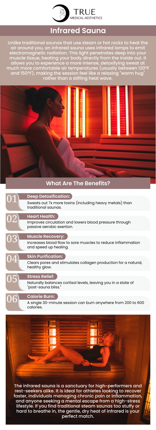 Common questions asked by clients: How does an infrared sauna differ from a traditional sauna? How long should you stay in an infrared sauna for optimal results? Can infrared saunas help with muscle recovery and pain relief? Are there any risks or side effects associated with infrared sauna use? How often should you use an infrared sauna for maximum health benefits? For more information, contact us or request an appointment online. We are conveniently located at 50 Avon Meadow Lane Avon, CT 06001. We serve clients from Avon CT, Simsbury CT, Canton CT, Bloomfield CT, Farmington CT, Burlington CT, and surrounding areas.